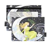 Nexawaveo Lot de 2 trousses à crayons fantaisie femme et lapins pour classeur à 3 anneaux Fermeture éclair lisse avec fenêtre en PVC transparent pour fournitures scolaires