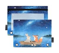Nexawaveo Lot de 2 trousses à crayons mignonnes lapin et renard pour classeur à 3 anneaux Fermeture éclair lisse avec fenêtre en PVC transparent pour fournitures scolaires