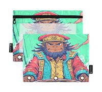 Nexawaveo Lot de 2 trousses à crayons Monkey Pirate at The Helm pour classeur à 3 anneaux, fermeture éclair lisse avec fenêtre en PVC transparent pour fournitures scolaires