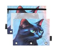 Nexawaveo Lot de 2 trousses à crayons motif chat noir avec moustaches pour classeur à 3 anneaux, fermeture éclair lisse avec fenêtre en PVC transparent pour fournitures scolaires