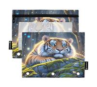 Nexawaveo Lot de 2 trousses à crayons orange enchantée pour classeur à 3 anneaux, fermeture éclair lisse avec fenêtre en PVC transparent pour fournitures scolaires