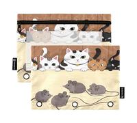 Nexawaveo Lot de 2 trousses à crayons pour classeur à 3 anneaux avec fermeture éclair lisse avec fenêtre en PVC transparent pour fournitures scolaires Motif chatons et souris