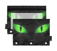 Nexawaveo Lot de 2 trousses à crayons pour classeur à 3 anneaux avec fermeture éclair lisse et fenêtre en PVC transparent Vert foncé