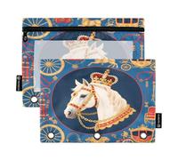 Nexawaveo Lot de 2 trousses à crayons pour classeur à 3 anneaux avec fermeture éclair lisse et fenêtre en PVC transparent pour fournitures scolaires Bleu cheval