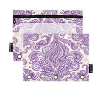 Nexawaveo Lot de 2 trousses à crayons pour classeur à 3 anneaux avec fermeture éclair lisse et fenêtre en PVC transparent pour fournitures scolaires Violet