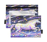 Nexawaveo Lot de 2 trousses à crayons pour classeur à 3 anneaux avec fermeture éclair lisse et fenêtre en PVC transparent pour fournitures scolaires