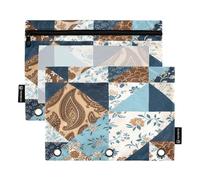 Nexawaveo Lot de 2 trousses à crayons pour classeur à 3 anneaux avec fermeture éclair lisse et fenêtre en PVC transparent pour fournitures scolaires Motif cachemire Bleu/blanc