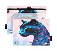 Nexawaveo Lot de 2 trousses à crayons pour classeur à 3 anneaux avec fermeture éclair lisse et fenêtre en PVC transparent pour fournitures scolaires Motif léopard Noir