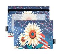 Nexawaveo Lot de 2 trousses à crayons pour classeur à 3 anneaux avec fermeture éclair lisse et fenêtre en PVC transparent Motif tournesols