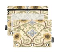 Nexawaveo Lot de 2 trousses à crayons pour classeur à 3 anneaux avec fermeture éclair lisse et fenêtre en PVC transparent Motif tournesols bleus