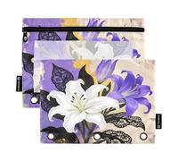 Nexawaveo Lot de 2 trousses à crayons pour classeur à 3 anneaux, fermeture éclair lisse avec fenêtre en PVC transparent pour fournitures scolaires Violet et blanc