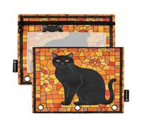 Nexawaveo Lot de 2 trousses à crayons pour classeur à 3 anneaux, fermeture éclair lisse avec fenêtre en PVC transparent pour fournitures scolaires Motif chat noir et orange