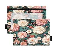 Nexawaveo Lot de 2 trousses à crayons romantiques noires pour classeur à 3 anneaux Fermeture éclair lisse avec fenêtre en PVC transparent pour fournitures scolaires