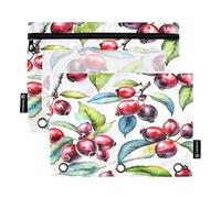 Nexawaveo Lot de 2 trousses à crayons rouges et feuilles blanches pour classeur à 3 anneaux Fermeture éclair lisse avec fenêtre en PVC transparent pour fournitures scolaires