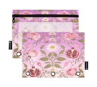 Nexawaveo Lot de 2 trousses à crayons violettes ornementales avec fermeture éclair lisse et fenêtre en PVC transparent pour classeur à 3 anneaux, fournitures scolaires