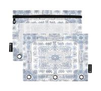 Nexawaveo Lot de 2 trousses décoratives traditionnelles bleues et blanches pour classeur à 3 anneaux, fermeture éclair lisse avec fenêtre en PVC transparent pour fournitures scolaires