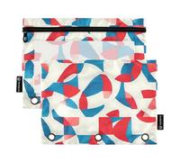 Nexawaveo Lot de 2 trousses triangulaires géométriques rouges et bleues pour classeur à 3 anneaux, fermeture éclair lisse avec fenêtre en PVC transparent pour fournitures scolaires
