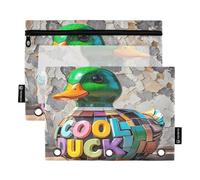 Nexawaveo Mosaic Duck Urban Lot de 2 trousses à crayons pour classeur à 3 anneaux Fermeture éclair lisse avec fenêtre en PVC transparent pour fournitures scolaires