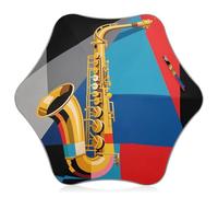 Nexawaveo Parapluie pour enfants avec UPF 50+ triangulaires de saxophone moderne pour le soleil et la pluie, design coupe-vent, bord réfléchissant, facile à ouvrir pour les tout-petits enfants