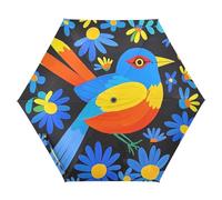 Nexawaveo Petit parapluie de voyage coupe-vent coloré oiseau bleu jaune fleurs compact léger automatique pliable pluie et soleil parapluie
