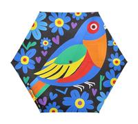 Nexawaveo Petit parapluie de voyage coupe-vent coloré oiseau parmi fleurs bleues compact léger pliable automatique parapluie pluie et soleil