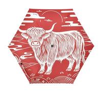 Nexawaveo Petit parapluie de voyage coupe-vent Folk Art Highland Bull rouge compact léger pliable automatique parapluie pluie et soleil