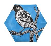 Nexawaveo Petit parapluie de voyage coupe-vent Oiseau sur branche Bleu Compact Léger Pliable Automatique Pluie et Soleil Parapluie