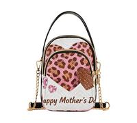 Nexawaveo Petit sac à bandoulière matelassé pour femme, sac à main à bandoulière, sac à main pour téléphone, portefeuille, sac à chaîne, Léopard Coeur Art Fête des Mères