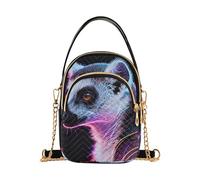 Nexawaveo Petit sac à bandoulière matelassé pour femme, sac à main à bandoulière, sac à main pour téléphone, portefeuille, sac à chaîne, Portrait de lémurien style néon