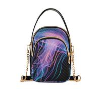 Nexawaveo Petit sac à bandoulière matelassé pour femme, sac à main à bandoulière, sac à main pour téléphone, portefeuille, sac à chaîne, Portrait de méduses fluo