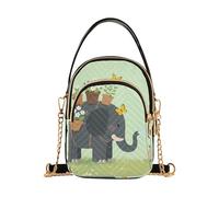 Nexawaveo Petit sac à bandoulière matelassé pour femme, sac à main pour téléphone avec chaîne, Dessin animé éléphant floral vert