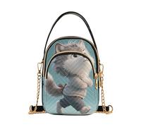 Nexawaveo Petit sac à bandoulière matelassé pour femme, sac à main pour téléphone avec chaîne, Motif 3D loup bleu sarcelle