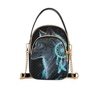Nexawaveo Petit sac à bandoulière matelassé pour femme, sac à main pour téléphone avec chaîne, Neon Boho Wolf Portrait