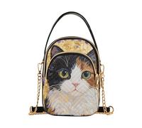 Nexawaveo Petit sac à bandoulière matelassé pour femme, sac à main pour téléphone avec chaîne, Portrait de chat orné doré