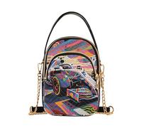 Nexawaveo Petit sac à bandoulière matelassé pour femme, sac à main pour téléphone avec chaîne, Voiture de course colorée