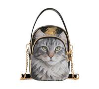 Nexawaveo Petit sac à main à bandoulière pour femme - Sac à bandoulière matelassé - Sac à main pour téléphone portable - Sac à chaîne, Cool Cat Black Gold