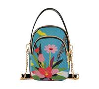 Nexawaveo Petit sac à main coloré pour femme, sac à bandoulière matelassé, sac à main, téléphone, portefeuille, chaîne, Vase à fleurs colorées Bleu