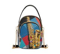 Nexawaveo Petits sacs à bandoulière matelassés pour femme, motif animaux verts, bleu marine, sac à main à bandoulière, sac à main pour téléphone, portefeuille, chaîne, Collage Saxophone Géométrique