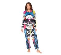 Nexawaveo Pyjama grenouillère en polaire ultra douce pour adultes - Combinaison confortable à capuche avec poche, Crâne élégant multicolore, X-Large