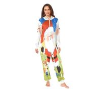 Nexawaveo Pyjama grenouillère en polaire ultra douce pour adultes, éléments de Noël, combinaison confortable à capuche avec poche, Santa Deer Field Green, Medium