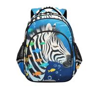 Nexawaveo Sac à dos léger pour enfants de 38,1 cm pour garçons et filles, motif zébré bleu océan