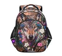 Nexawaveo Sac à dos léger pour garçons et filles - Sac à dos d'école pour l'école primaire, Floral Wolf Art Tan, Medium, Sacs à dos de voyage