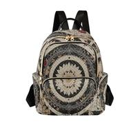 Nexawaveo Sac à dos matelassé pour femme géométrique Highland Cattle Carry-On 14 pouces Sac à dos pour ordinateur portable, Grunge Mandala Noir, Small, Sacs à dos