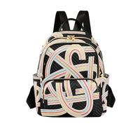 Nexawaveo Sac à dos matelassé pour femme Mandala Blanc 14 pouces Sac à dos pour ordinateur portable, Courbes noires, Medium, Sacs à dos