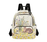 Nexawaveo Sac à dos matelassé pour femme Mandala Blanc 14 pouces Sac à dos pour ordinateur portable, Chat de table jaune, Medium, Sacs à dos