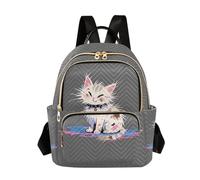 Nexawaveo Sac à dos matelassé pour femme Mandala Blanc 14 pouces Sac à dos pour ordinateur portable, Chat tacheté gris, Medium, Sacs à dos