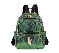 Nexawaveo Sac à dos matelassé pour femme Mandala Blanc 14 pouces Sac à dos pour ordinateur portable, Chien de la jungle sombre, Medium, Sacs à dos