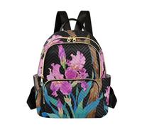 Nexawaveo Sac à dos matelassé pour femme Night Iris Violet Rouge Sac à dos pour ordinateur portable 14", Night Iris Purple Red, Small, Sacs à dos