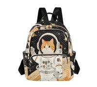 Nexawaveo Sac à dos matelassé pour femme, sac à dos de cabine pour ordinateur portable 14", sac à dos léger, sac à dos de travail, sac à dos simple de football, noir, Space Cat Astronaute Noir, Small