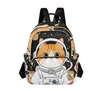 Nexawaveo Sac à dos matelassé pour femme, sac à dos de cabine pour ordinateur portable 14", sac à dos léger, sac à dos de travail, sac à dos simple de football, noir, Chat spatial adorable noir, Small